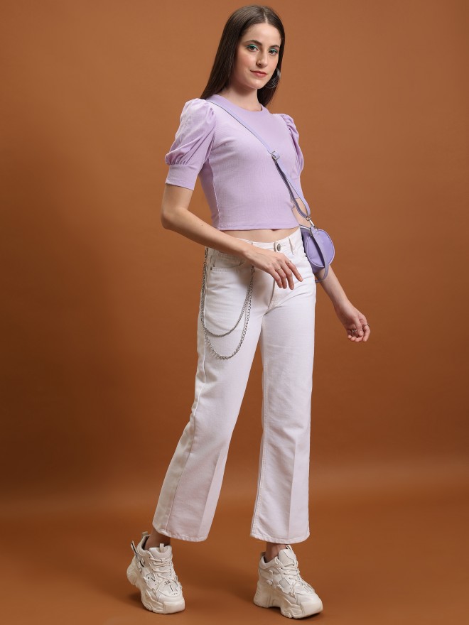 Tokyo Talkies Women Lavender Solid Fitted Tops 