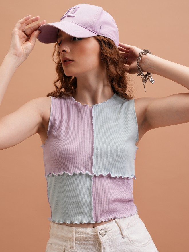 Tokyo Talkies Women Lavender Solid Fitted Tops 