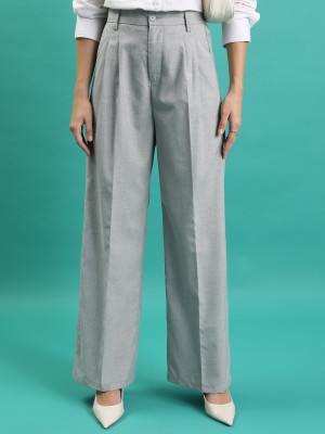Solid Wide Leg Casual Trousers 
