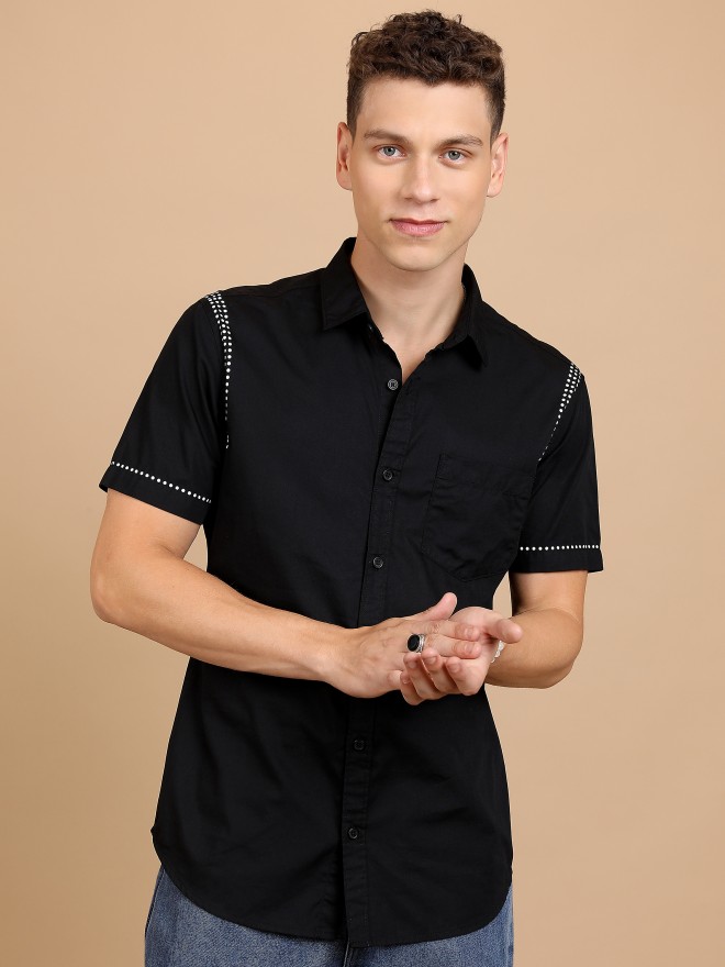 Highlander Men Black Printed Regular Fit Casual Shirts 