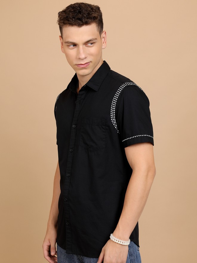 Highlander Men Black Printed Regular Fit Casual Shirts 