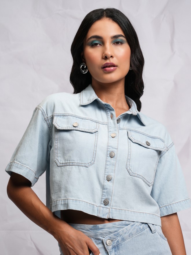 Buy Tokyo Talkies Light Blue Solid Casual Shirt For Women Online At Rs