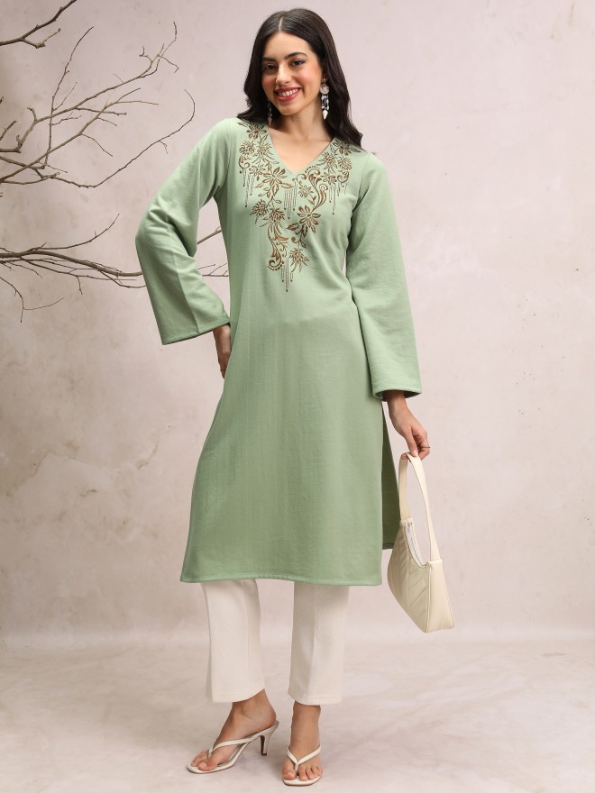 Buy Vishudh  Green Embroidered Straight Kurta for Women Online at Rs.659 - Ketch