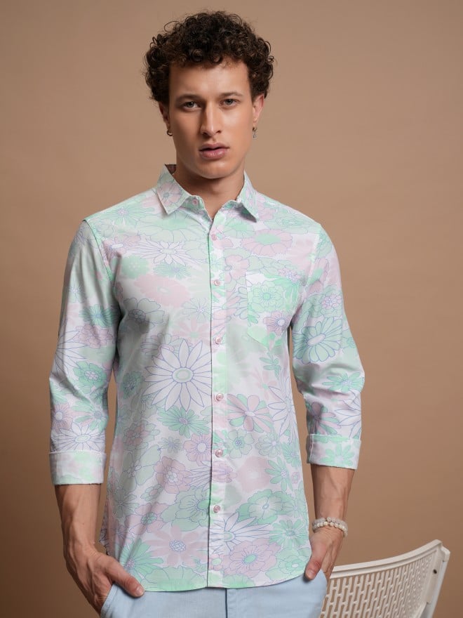 Highlander Men Pink Printed Slim Fit Casual Shirts 