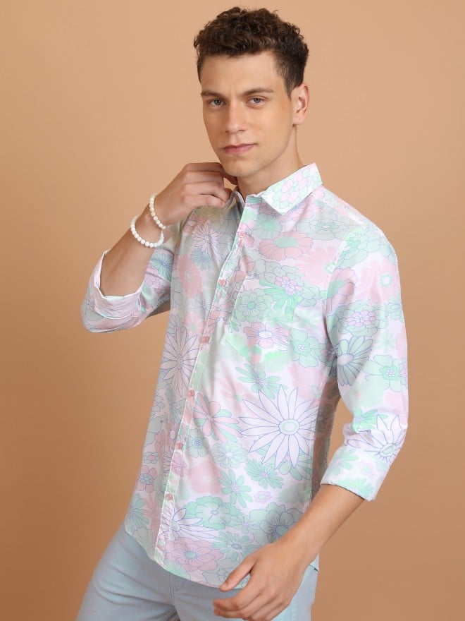 Highlander Men Pink Printed Slim Fit Casual Shirts 