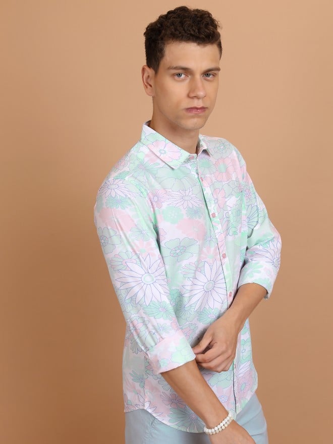 Highlander Men Pink Printed Slim Fit Casual Shirts 