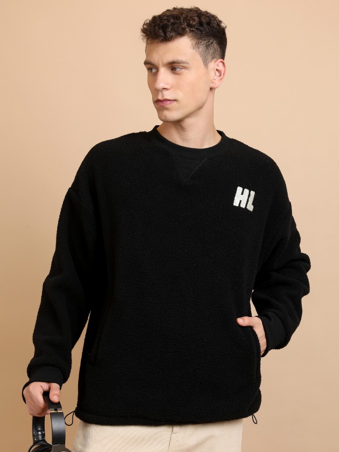 Highlander Men Black Round Neck Pullover Sweatshirts 