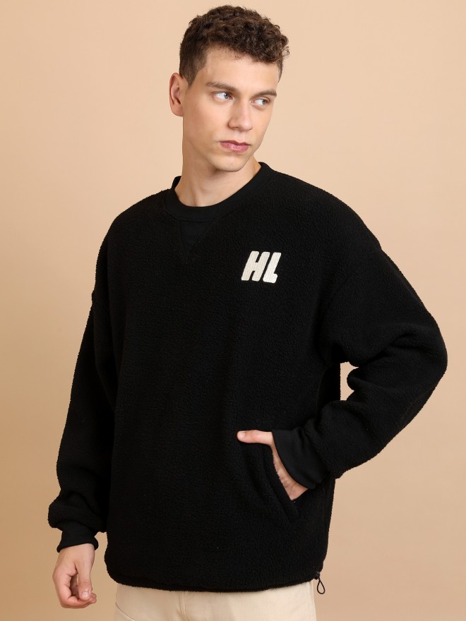 Highlander Men Black Round Neck Pullover Sweatshirts 