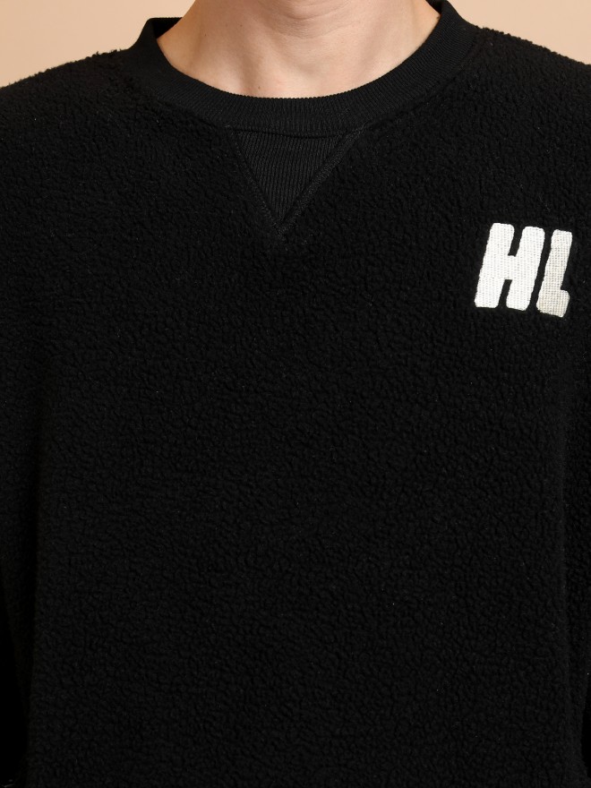 Highlander Men Black Round Neck Pullover Sweatshirts 