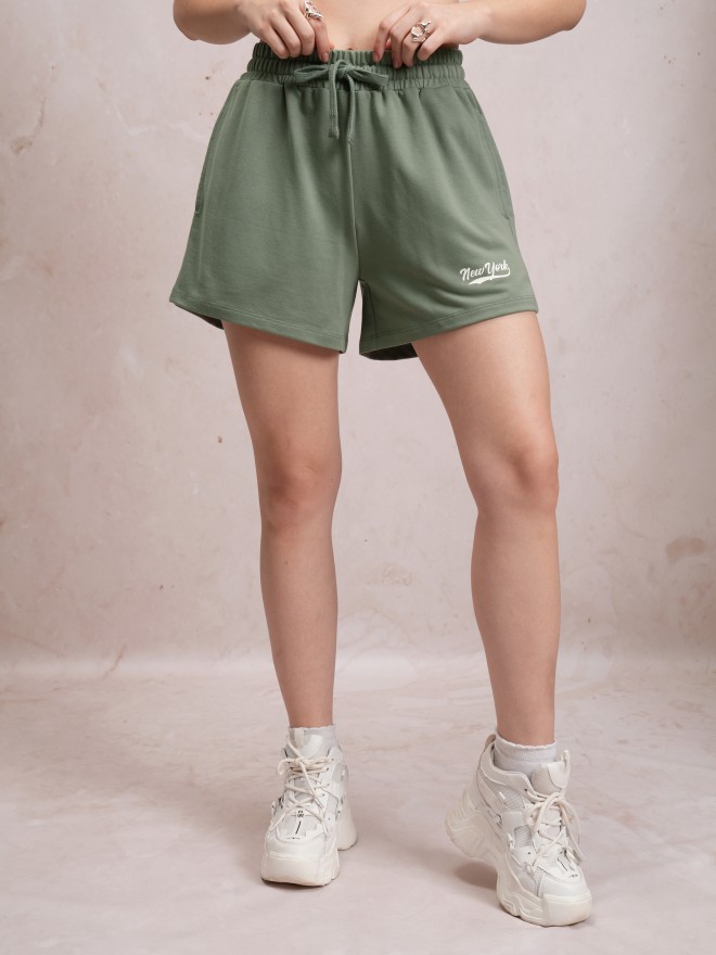 Tokyo Talkies Women Green Relaxed Fit Shorts 