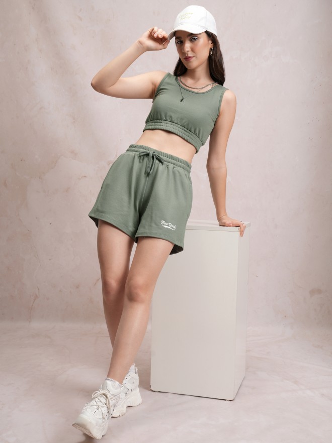 Tokyo Talkies Women Green Relaxed Fit Shorts 