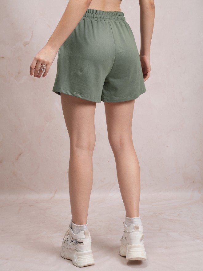 Tokyo Talkies Women Green Relaxed Fit Shorts 