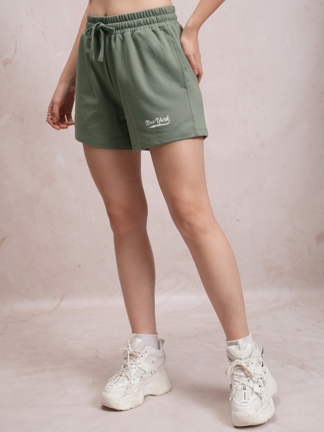 Tokyo Talkies Women Green Relaxed Fit Shorts 