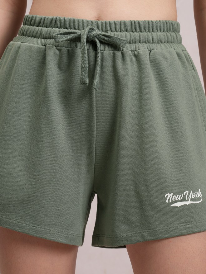 Tokyo Talkies Women Green Relaxed Fit Shorts 