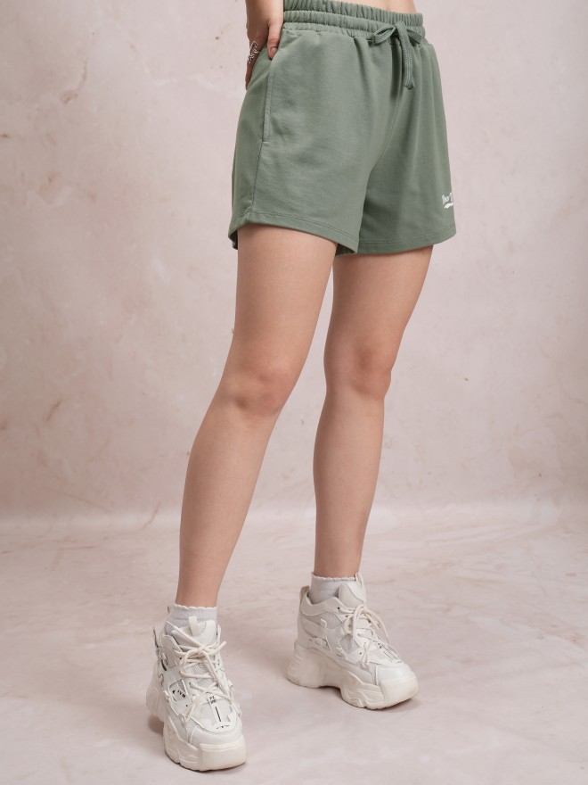 Tokyo Talkies Women Green Relaxed Fit Shorts 