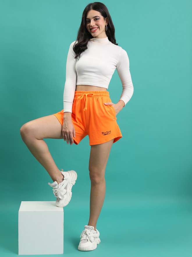 Tokyo Talkies Women Orange Relaxed Fit Shorts 