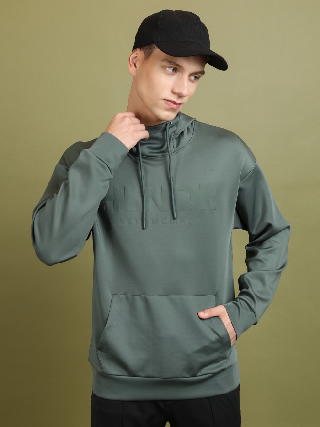 Winter Wear Olive Green Zipper Hoodie Sweatshirt For Men at Rs