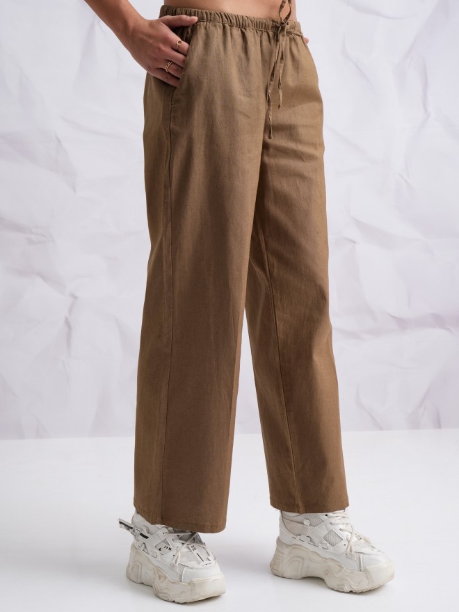 Tokyo Talkies Women Brown Solid Flared Casual Trousers 