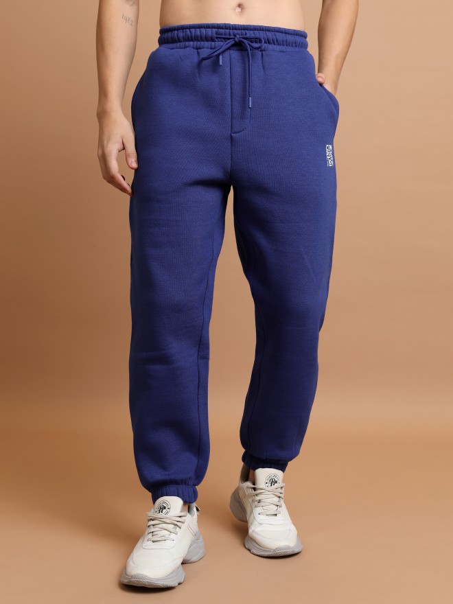 Highlander Men Blue Straight Fit Solid Casual Trousers Joggers 