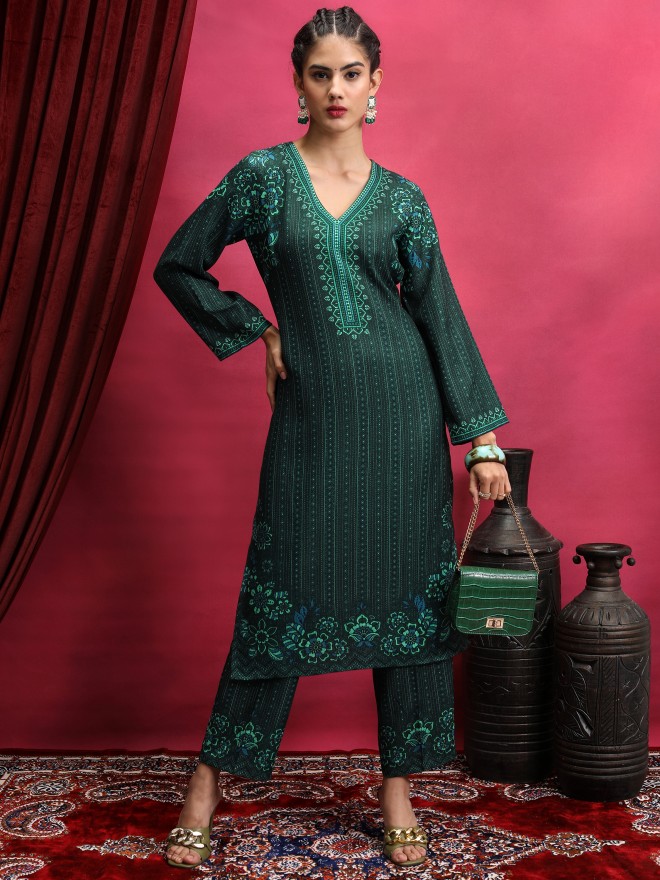 Vishudh Women Green Printed Kurta Sets