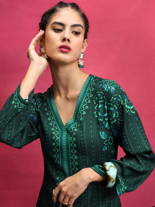 Buy Vishudh Green Printed Kurta With Trouser for Women Online at Rs ...