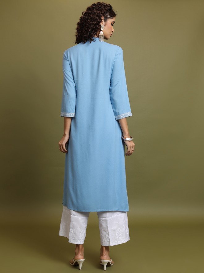 Vishudh Women Blue Embroidered Straight Kurtas 