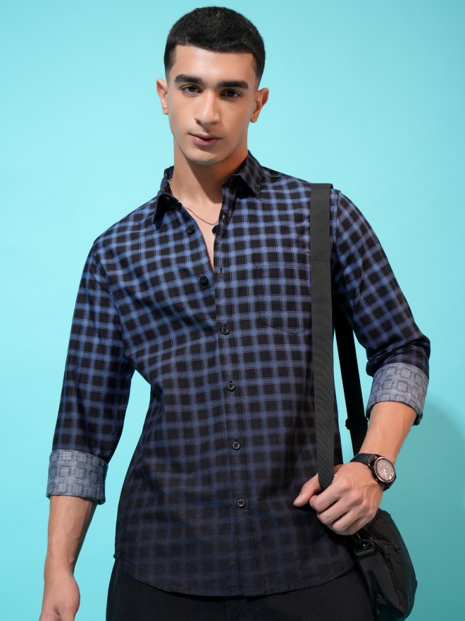 Buy Highlander Blue Checked Slim Fit Casual Shirt for Men Online at Rs ...