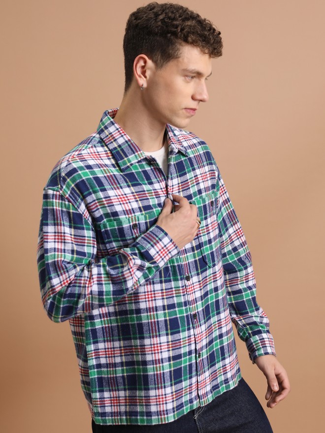 Buy Highlander White/Blue Checked Regular Fit Sustainable Casual Shirt ...