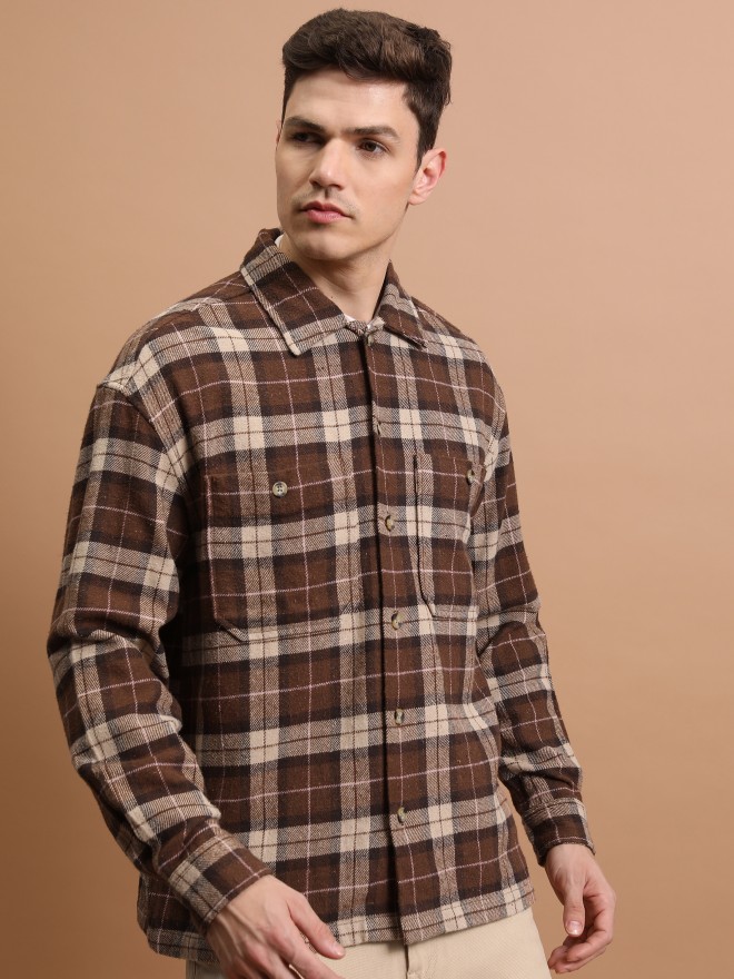 Buy Highlander Brown/Beige Checked Relaxed Fit Sustainable Casual Shirt ...