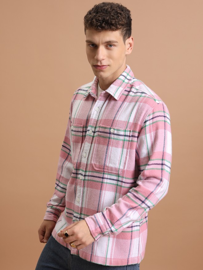 Buy Highlander Pink/White Checked Regular Fit Sustainable Casual Shirt ...