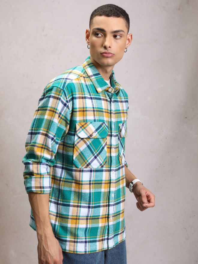 Buy Highlander White/Green Checked Relaxed Fit Sustainable Casual Shirt ...