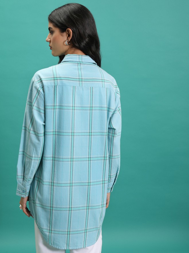 Tokyo Talkies Women Green Checked Casual Shirts 