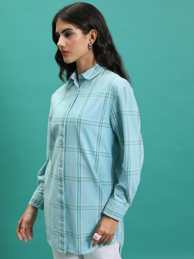 Tokyo Talkies Women Green Checked Casual Shirts 