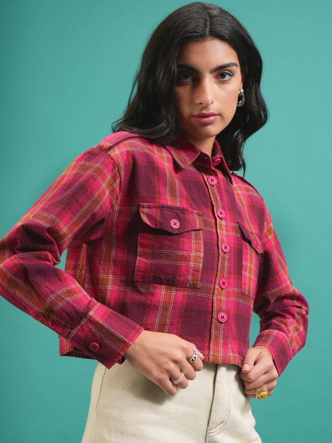 Tokyo Talkies Women Red Checked Casual Shirts 