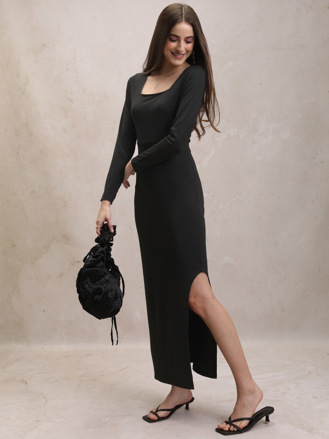 Tokyo Talkies Women Black Solid Maxi Dresses 