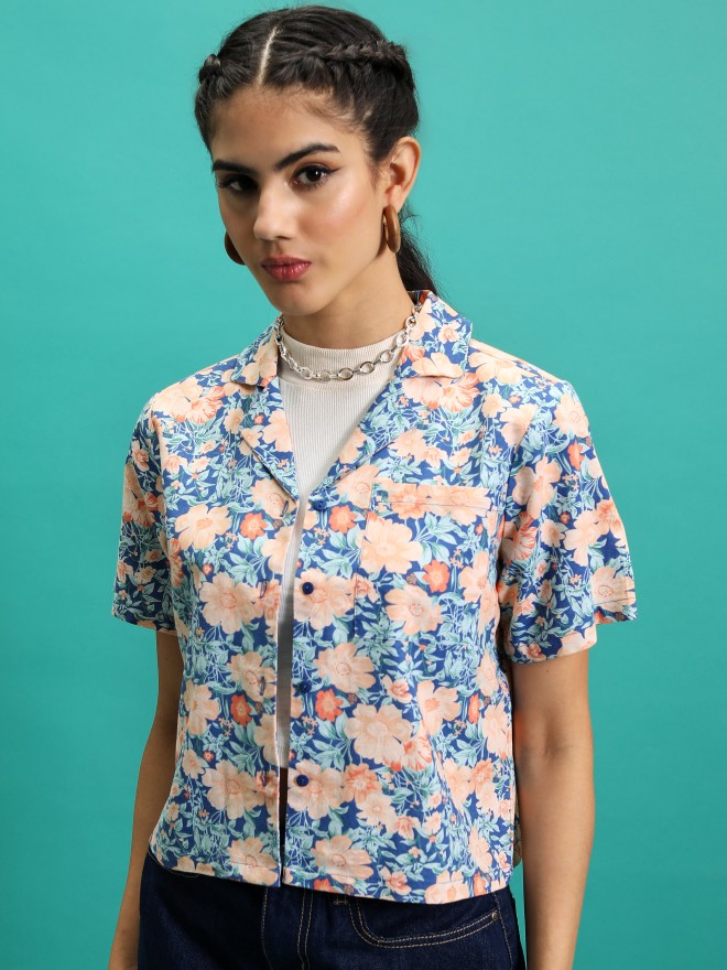 Buy Tokyo Talkies Blue/Peach Printed Regular Top for Women Online at Rs ...