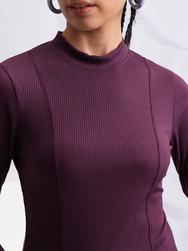 Tokyo Talkies Women Purple Solid Fitted Tops 