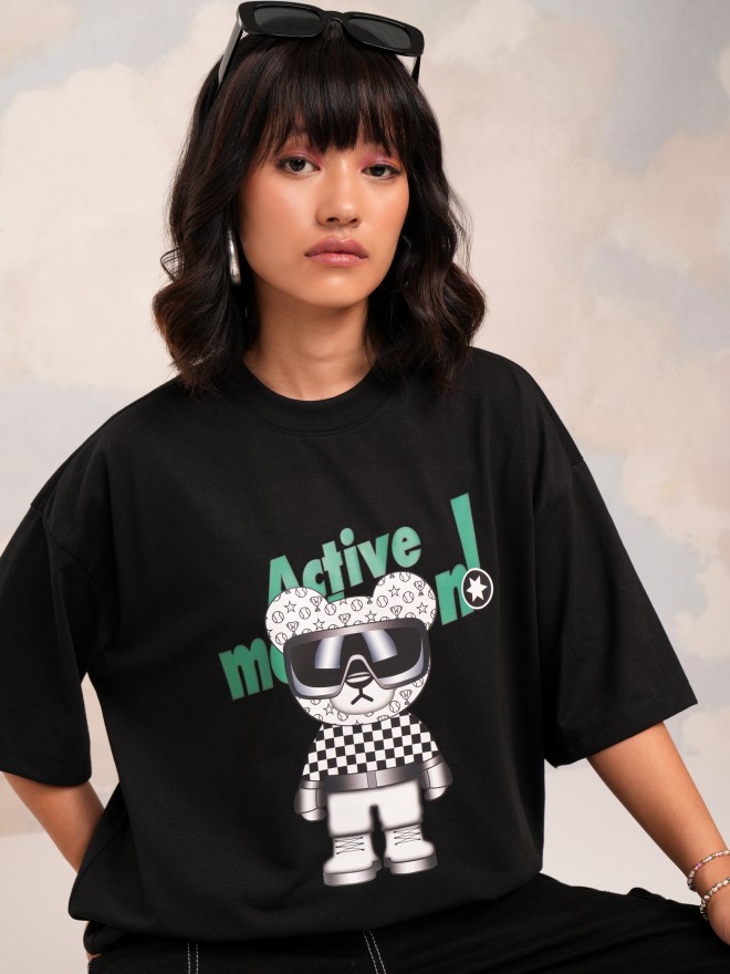 Buy Tokyo Talkies Black Printed Round Neck Oversized Fit T Shirt For Women Online At Rs 349 Ketch