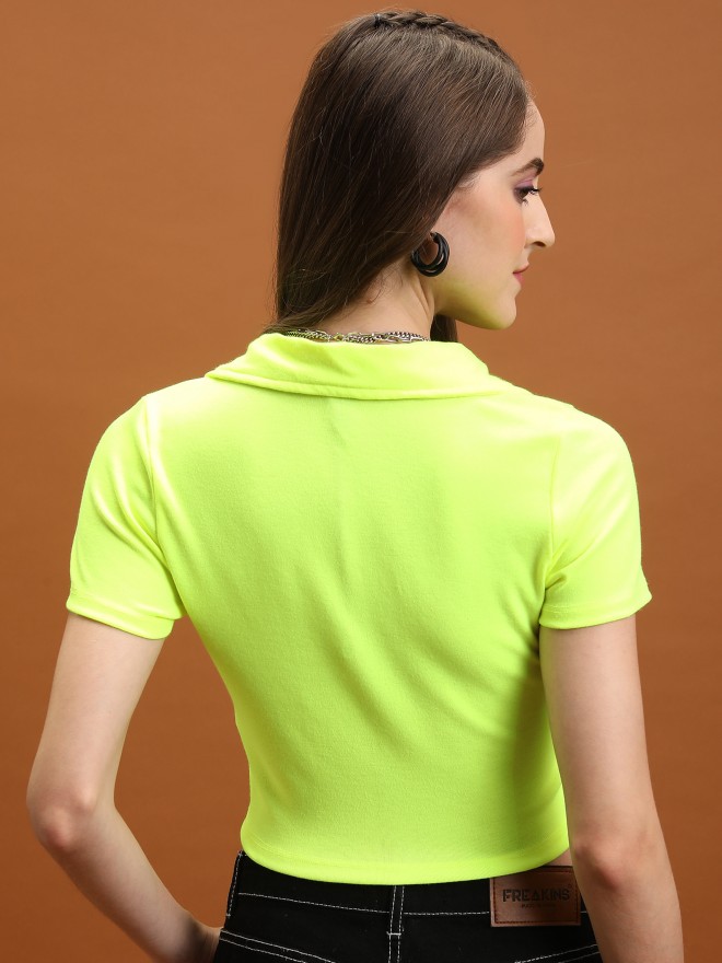 Tokyo Talkies Women Green Solid Fitted Tops 