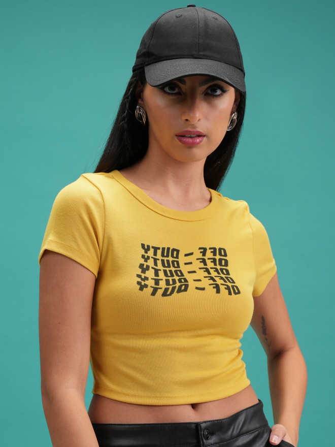 Tokyo Talkies Women Yellow Printed Regular Tops 