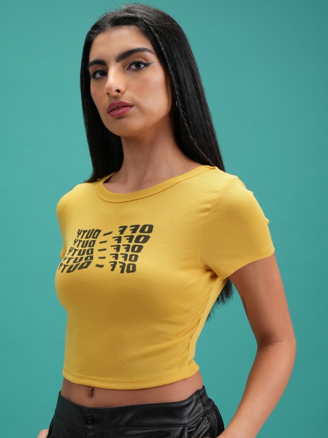 Tokyo Talkies Women Yellow Printed Regular Tops 