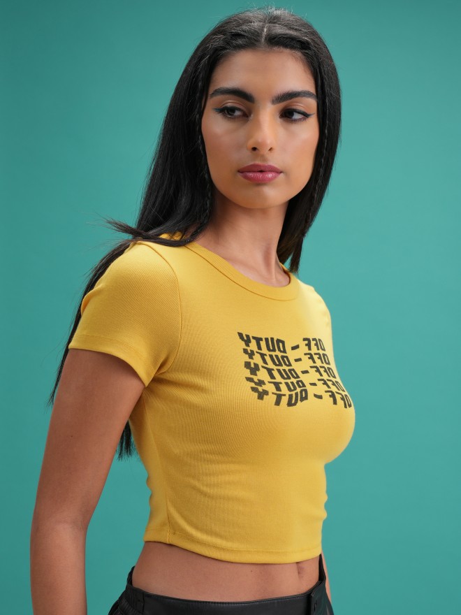 Tokyo Talkies Women Yellow Printed Regular Tops 