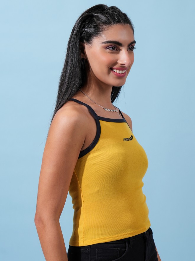 Tokyo Talkies Women Yellow Solid Fitted Tops 