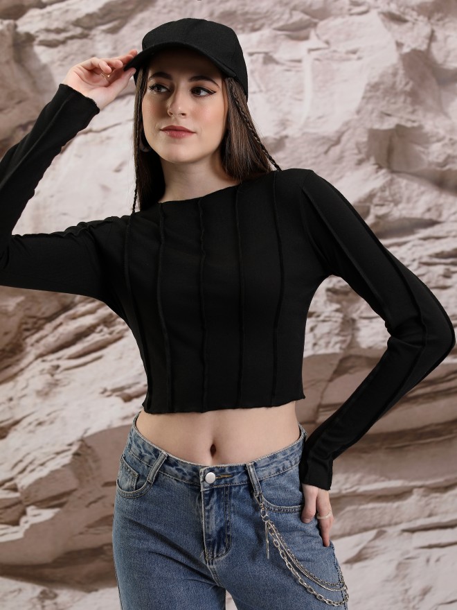 Buy Tokyo Talkies Black Solid Fitted Top for Women Online at Rs.328 - Ketch