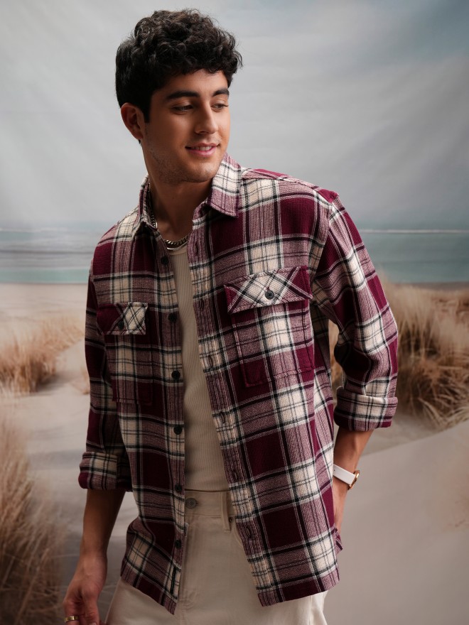 Buy Locomotive Maroon Checked Oversized Fit Flannel Overshirt for