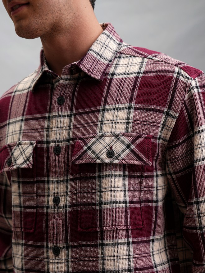 Buy Locomotive Maroon Checked Oversized Fit Flannel Overshirt for