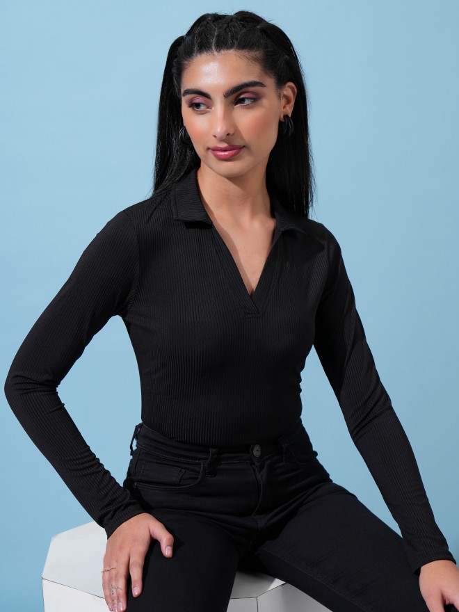 Buy Tokyo Talkies Black Solid Fitted Top for Women Online at Rs.419 - Ketch