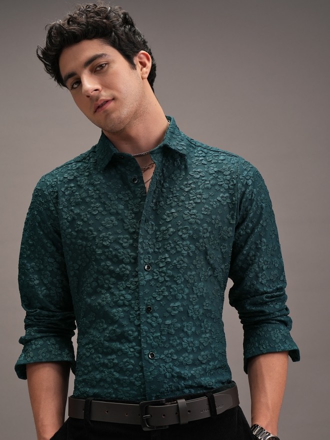 Buy Locomotive Luxe Green Floral Jaquard Textured Party Shirt for Men  Online at Rs.1002 - Ketch