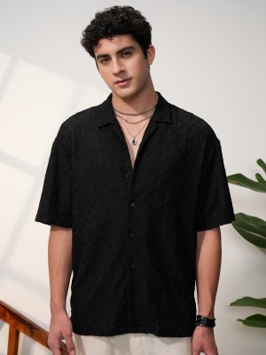 Men's Black Oversized Drop shoulder Cuban Shirt