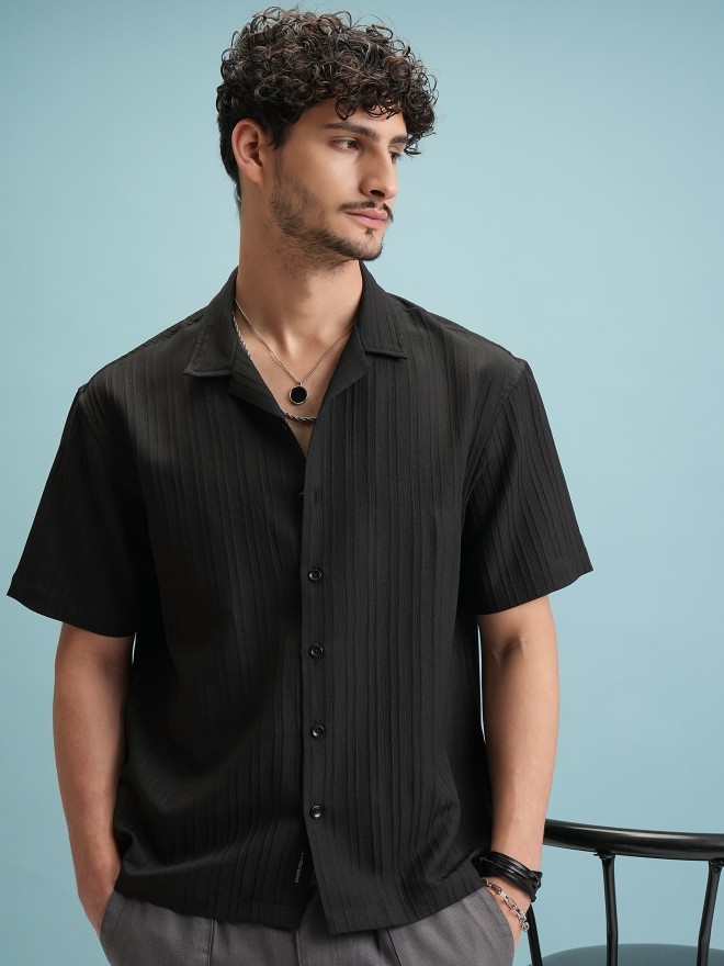 Buy Highlander Black Striped Oversized Fit Casual Shirt for Men Online ...